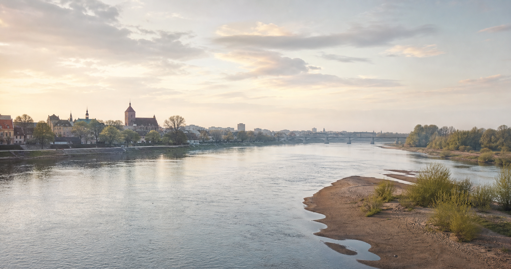 A calm riverside landscape inspired by the Vistula in Poland